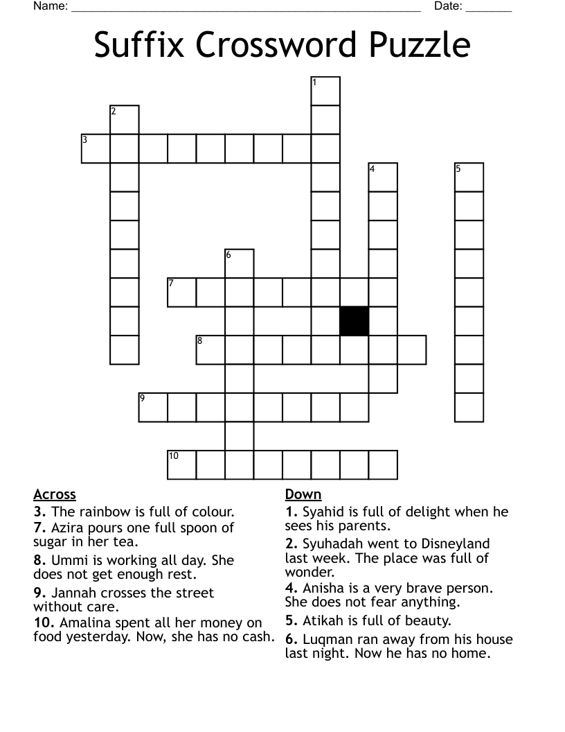 Suffix Crossword Puzzle WordMint