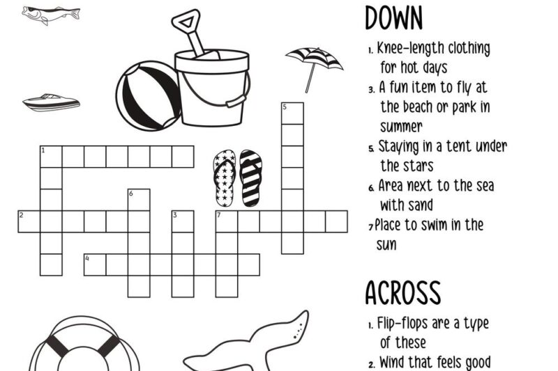 Printable Summer Crossword Puzzle For Kids