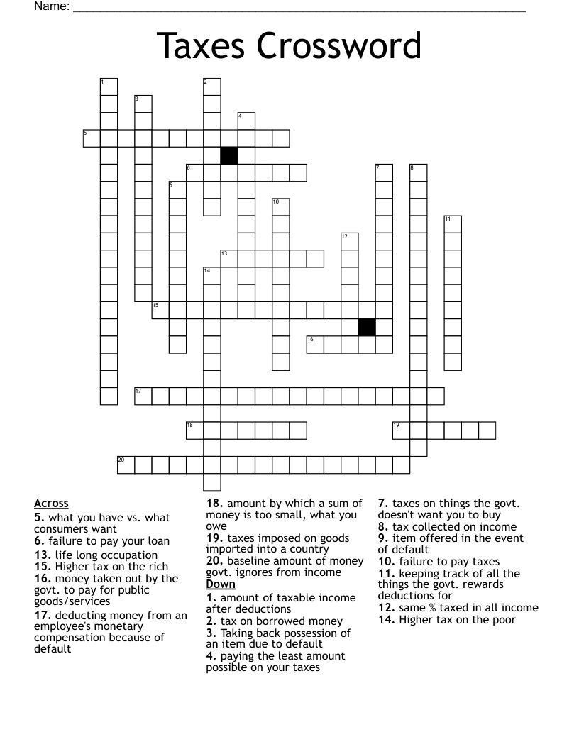 Taxes Crossword WordMint