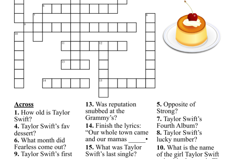 Taylor Swift Crossword Puzzle Printable