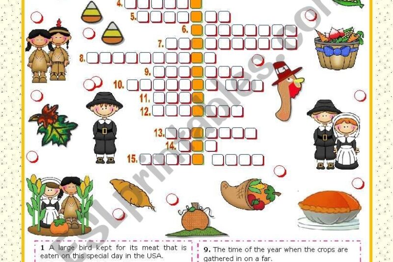 Thanksgiving Crossword Puzzle Answers Printable