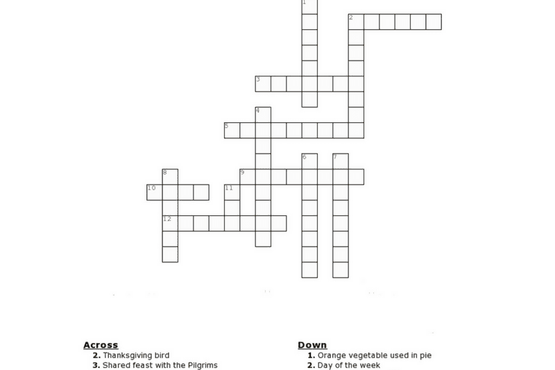 Thanksgiving Crossword Puzzle Printable W Answers