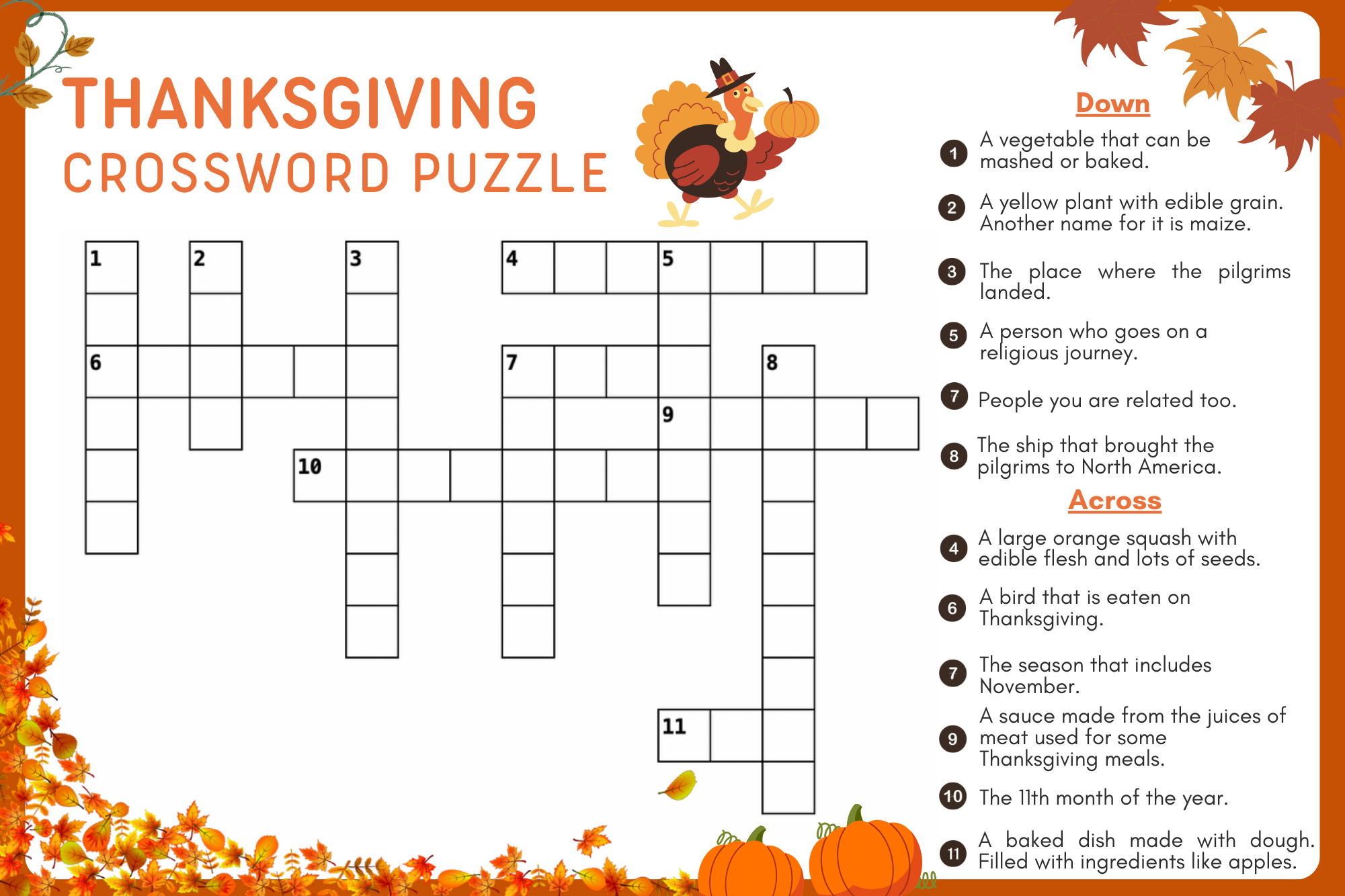 Thanksgiving Crossword Puzzle Free Thanksgiving Crossword Puzzle Free