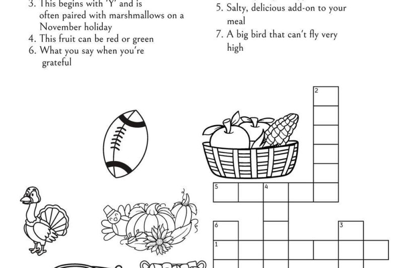 Thanksgiving Printable Crossword Puzzles For Kids