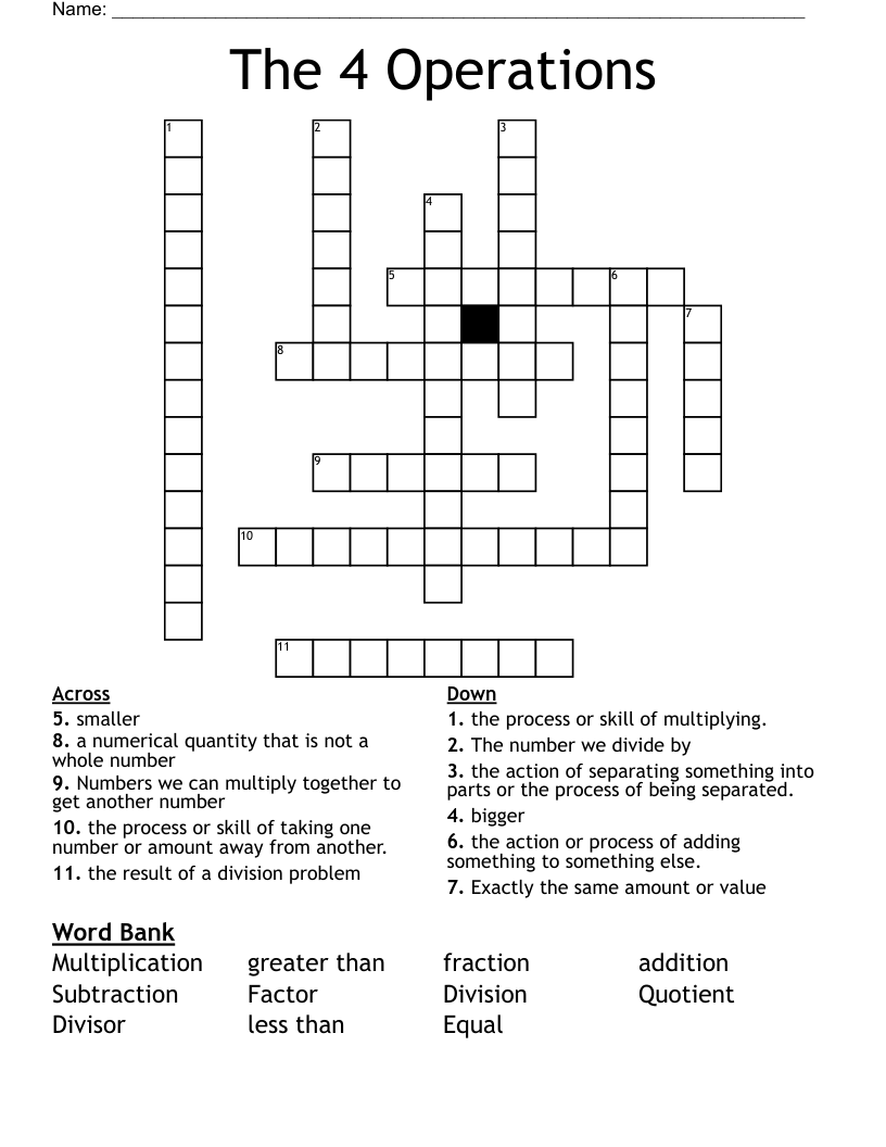 The 4 Operations Crossword WordMint