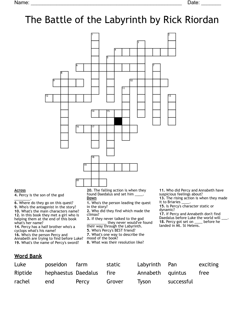 The Battle Of The Labyrinth By Rick Riordan Crossword WordMint