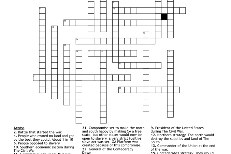 Answers To Civil War Crossword Puzzle