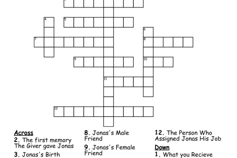 Crossword Puzzle The Giver