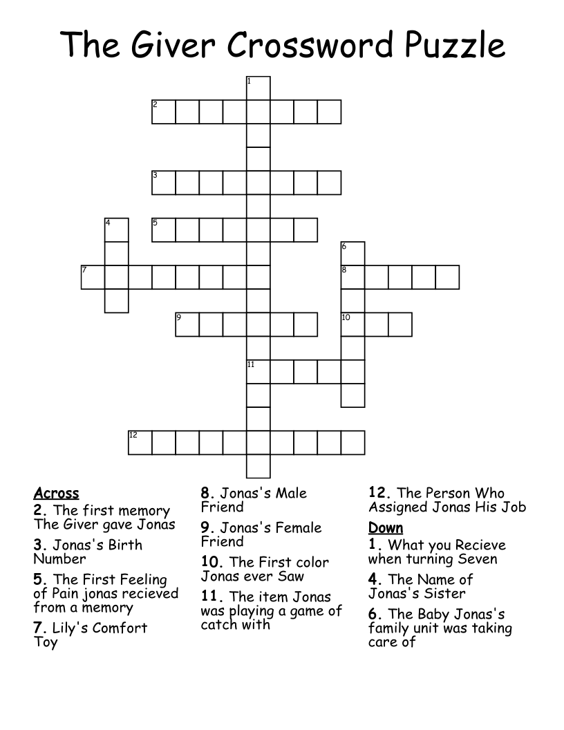The Giver Crossword Puzzle WordMint
