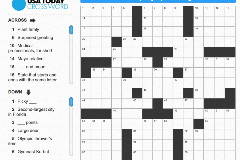 Crossword Puzzle Usa Today Printable