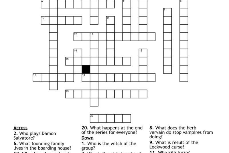 Vampire Diaries Crossword Puzzles Printable