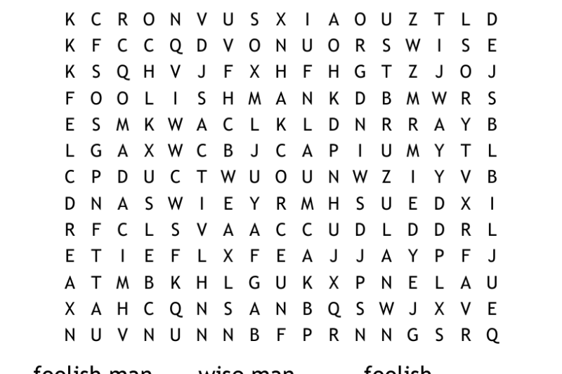 The Wise Man And Foolish Man Word Search WordMint