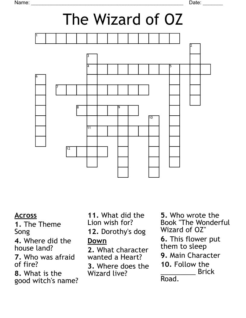 The Wizard Of OZ Crossword WordMint