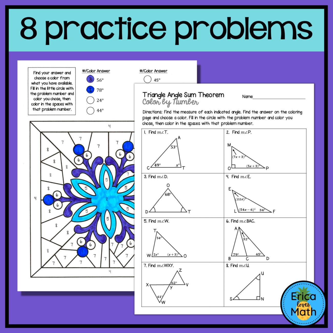 Triangle Angle Sum Theorem Color By Number Activity Winter