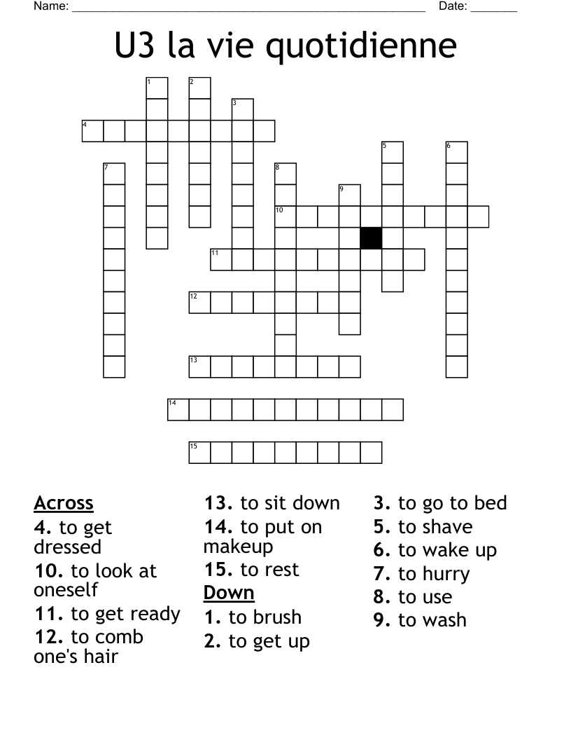 U3 La Vie Quotidienne Crossword WordMint