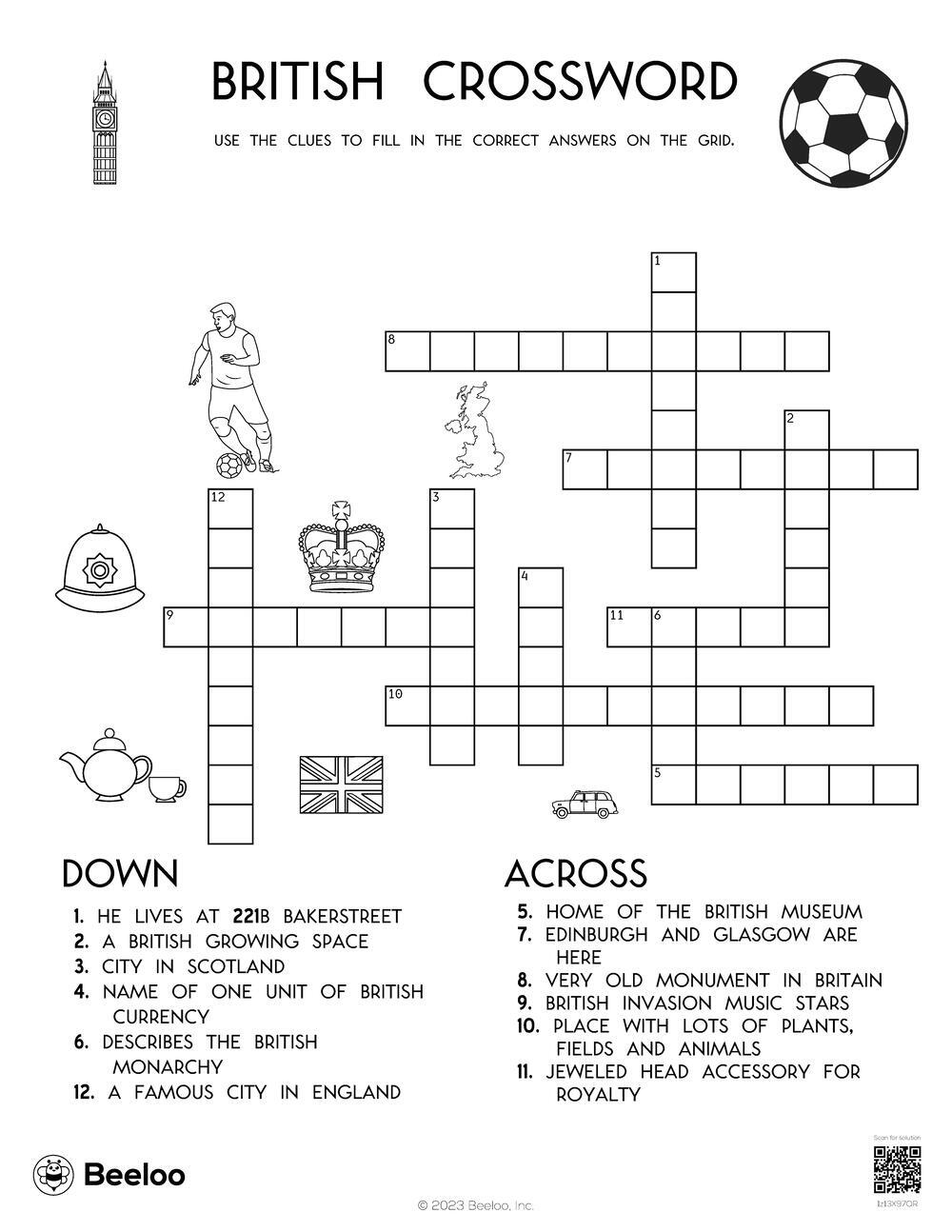United Kingdom themed Crossword Puzzles Beeloo Printable Crafts