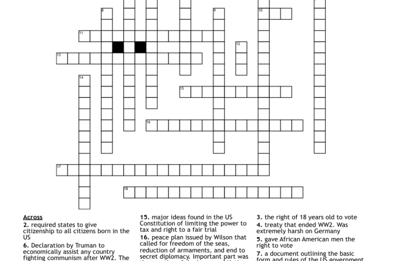 American History Crossword Puzzle