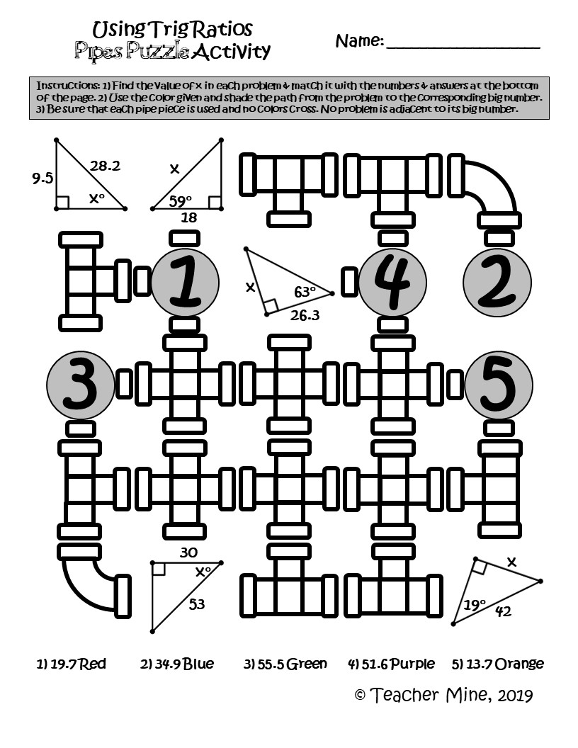 Using Trig Ratios Pipes Puzzle Activity Teaching Resources