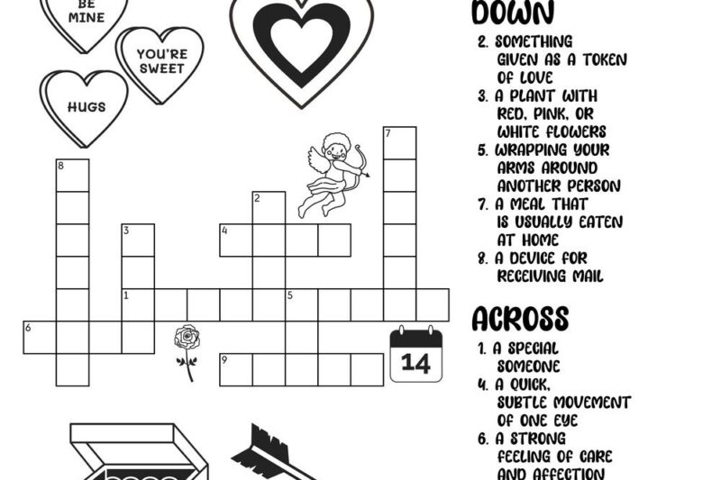 Crossword Puzzles Valentines Printables