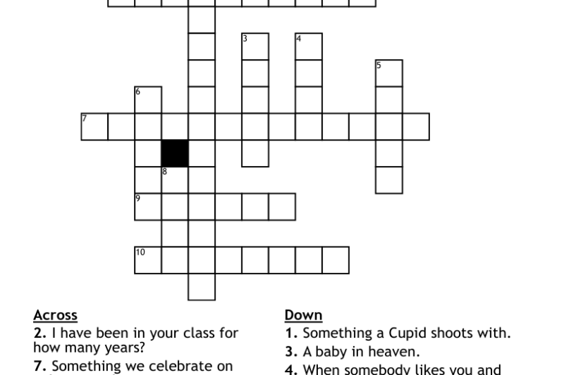 Valentine Day Crossword Puzzle Printable