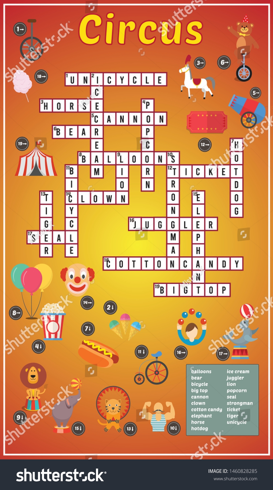 Vector Illustration Puzzle Crossword Circus Stock Vector Royalty Free 1460828285 Shutterstock