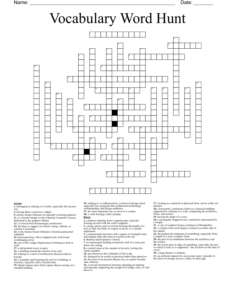 Vocabulary Word Hunt Crossword WordMint