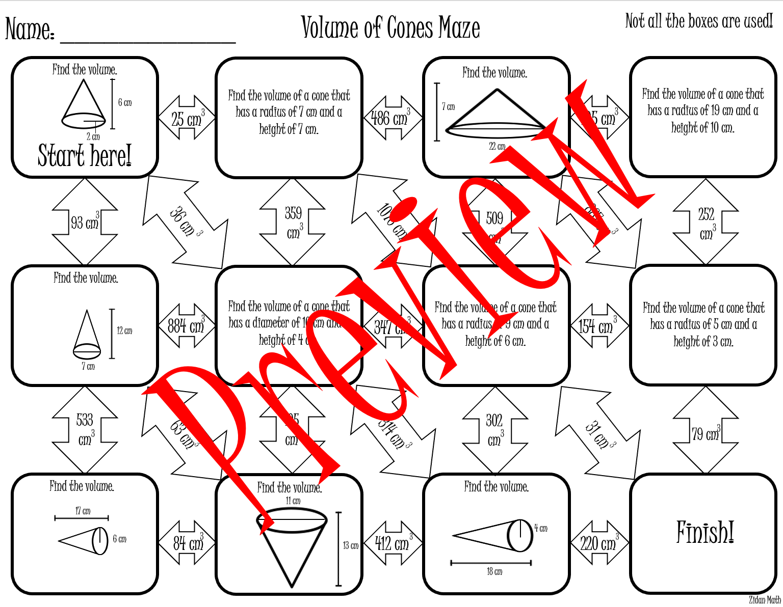 Volume Of Cones Puzzle Worksheet
