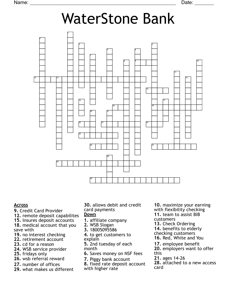 WaterStone Bank Crossword WordMint