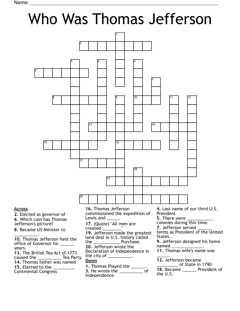 Who Was Thomas Jefferson Crossword WordMint