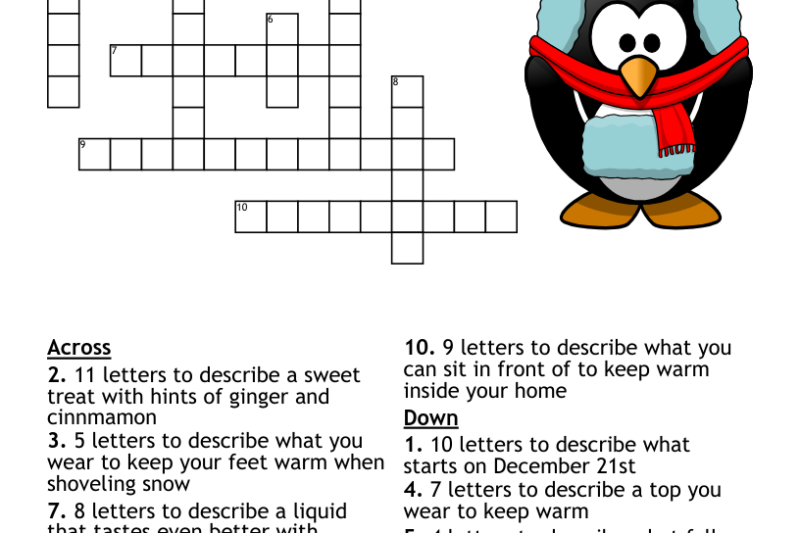 Free Winter Crossword Puzzle Printable