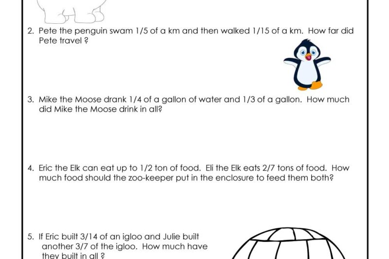 Puzzle Worksheets Fractions Word Problems