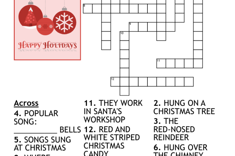 December Holiday Crossword Puzzle Worksheet