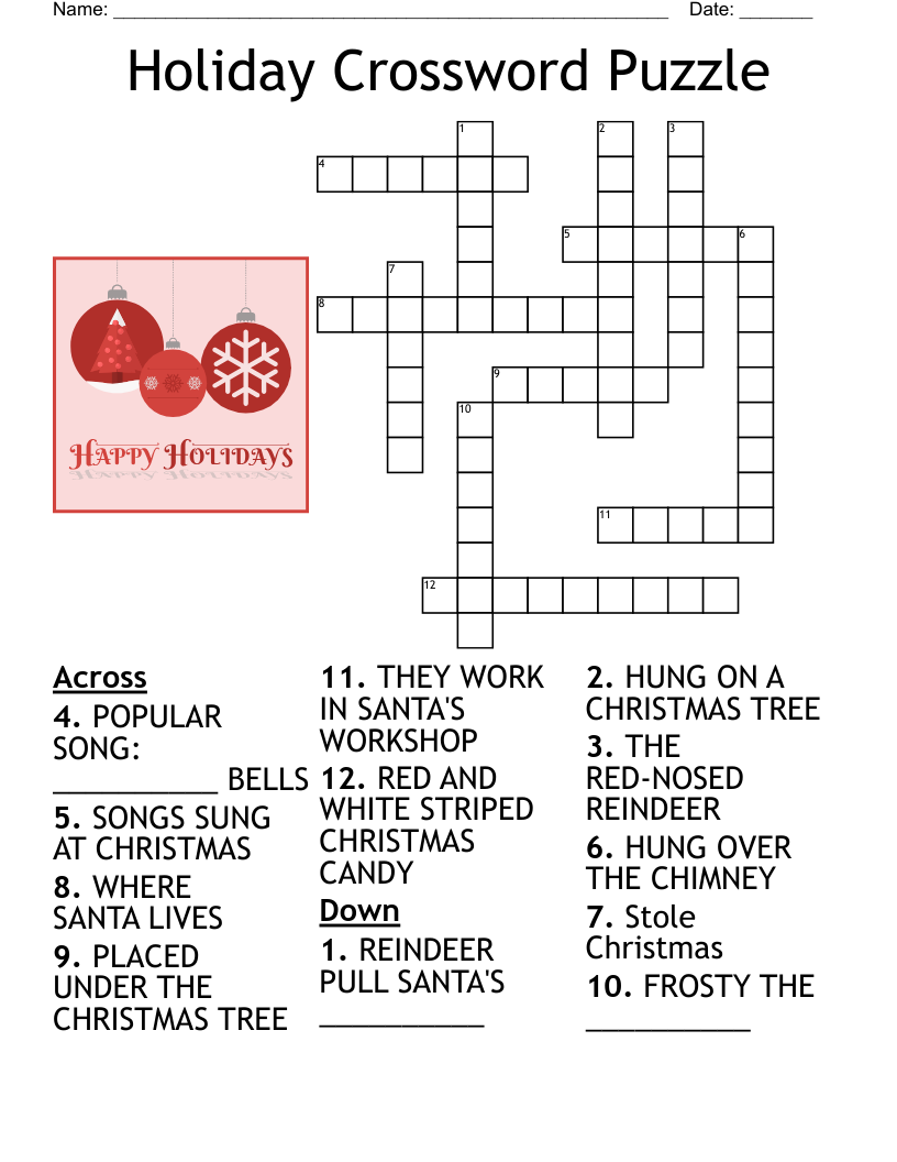 Winter Holiday Crossword Puzzle WordMint