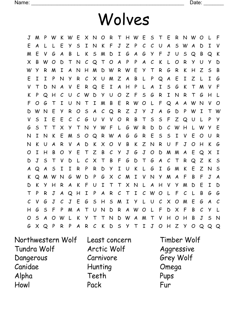 Wolves Word Search WordMint