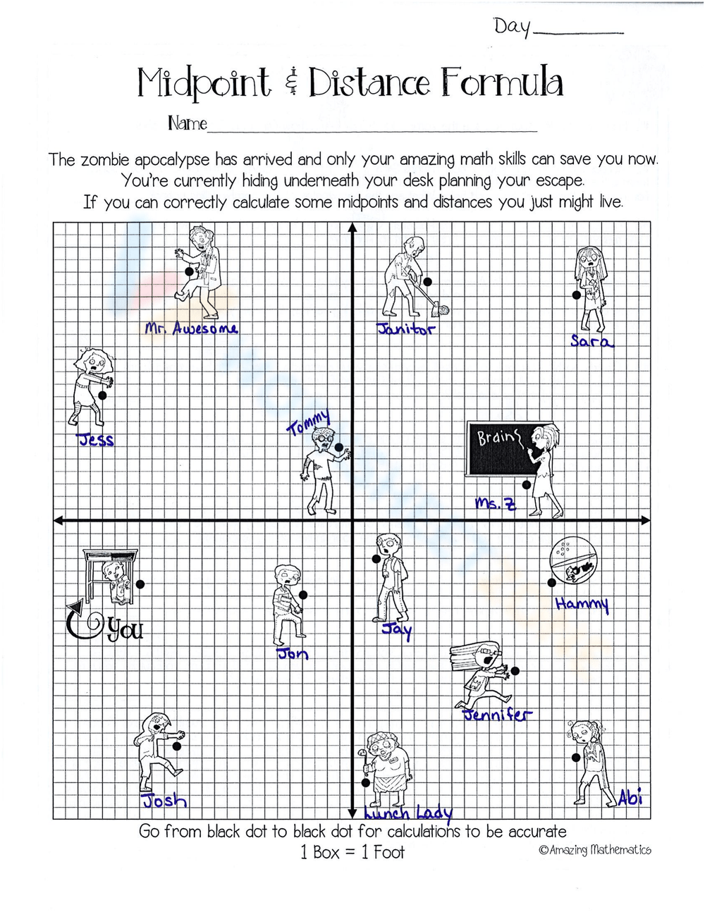 Zombie Midpoint Distance Formulas Worksheet